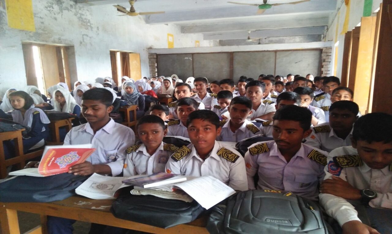 At present Golam Rasul (Left side of front line) studies at Hazi Mohammad Mohasin School in class eight.
